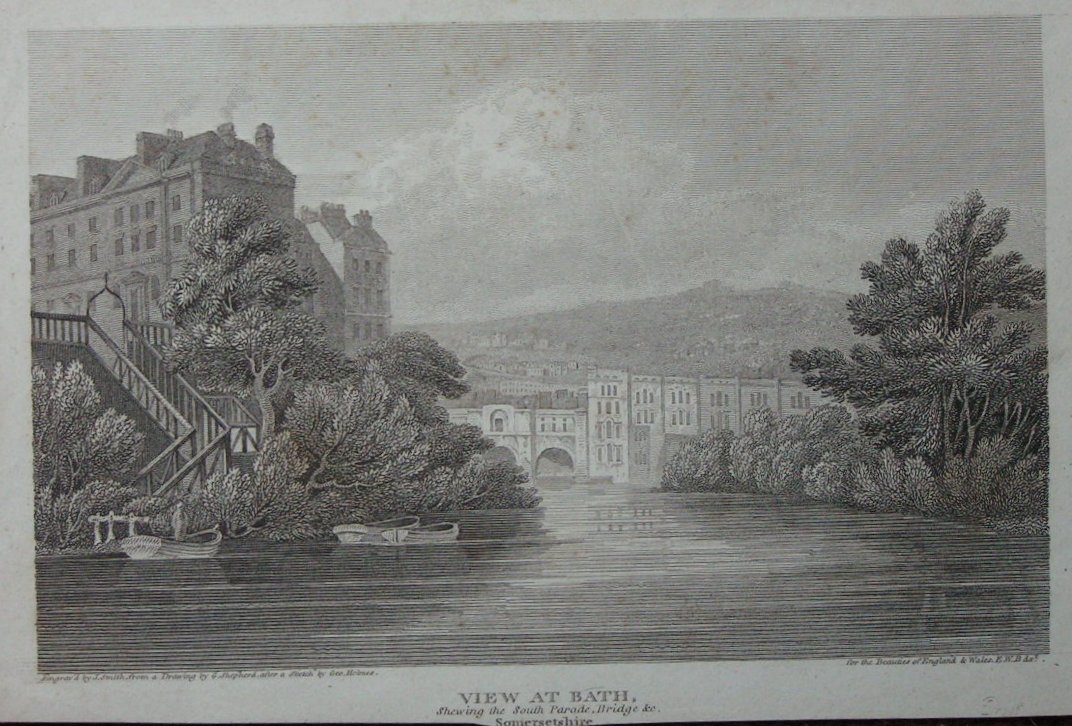 Print - View at Bath. Shewing the South Parade Bridge &c Somersetshire - Smith